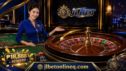jlbet live casino: Adult dealer beside a sapphire baccarat table with a card shoe, playing cards and chips visible