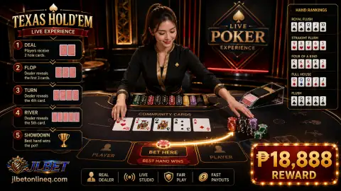 Closing JLBET live casino table frame with dealer, cards and chips serving as visual return landmarks